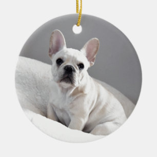 Cream Frenchie Ceramic Tree Decoration