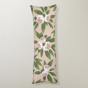 Cream Garden Harmony: Camellias and Greenery Body Cushion