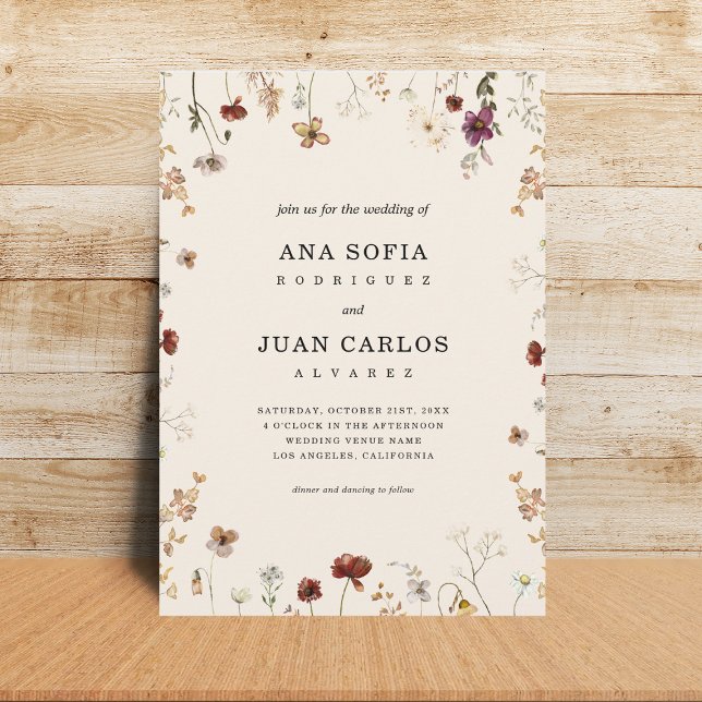 Cream Garden Wildflowers QR Code Photo Wedding Invitation (Creator Uploaded)