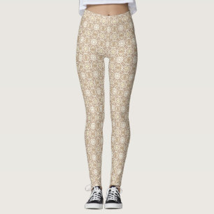 Cream Geometrical Modern Batik Pattern Leggings