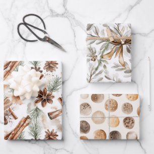 Cream Gingerbread Christmas Bows & Flowers Wrapping Paper Sheet