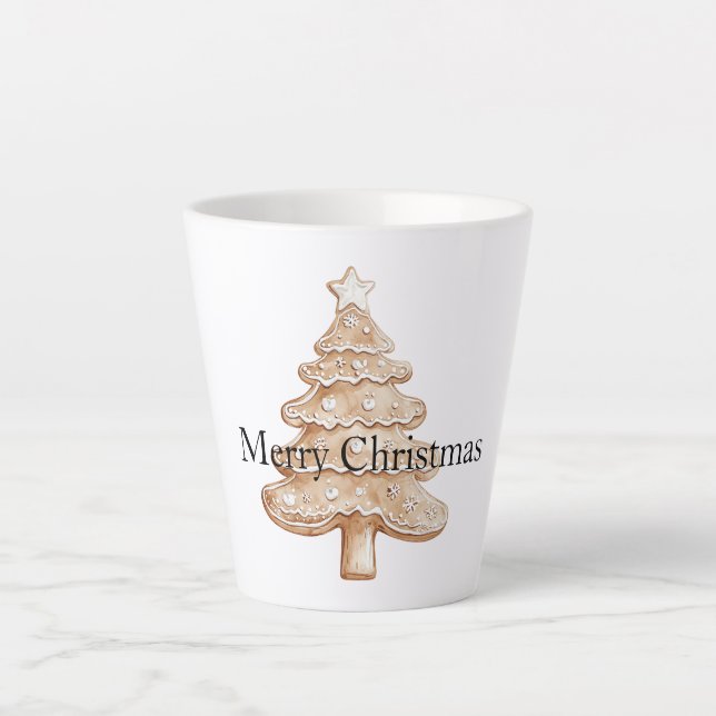 Cream Gingerbread Christmas Tree Latte Mug (Front)