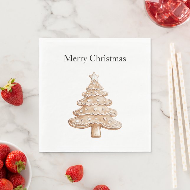 Cream Gingerbread Christmas Tree Napkin (Insitu)