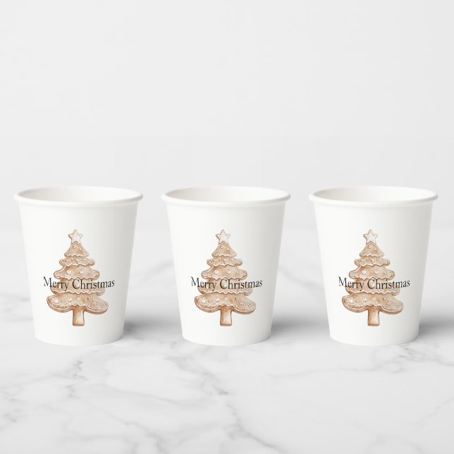 Cream Gingerbread Christmas Tree Paper Cups (Multi)