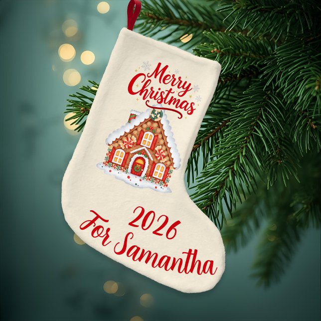  Cream Gingerbread House Christmas Stocking (Creator Uploaded)