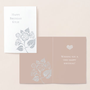Cream Glam Diamonds Rose Floral Birthday Foil Card