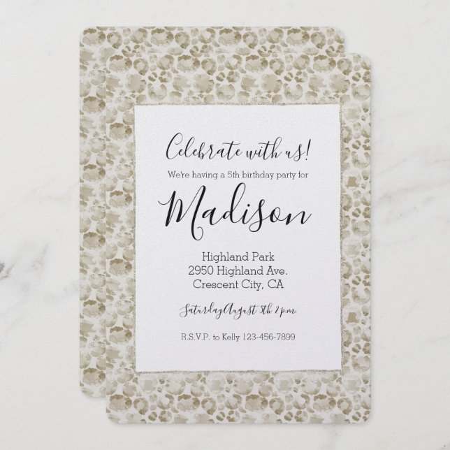 Cream Glam Leopard Print Invitation (Front/Back)