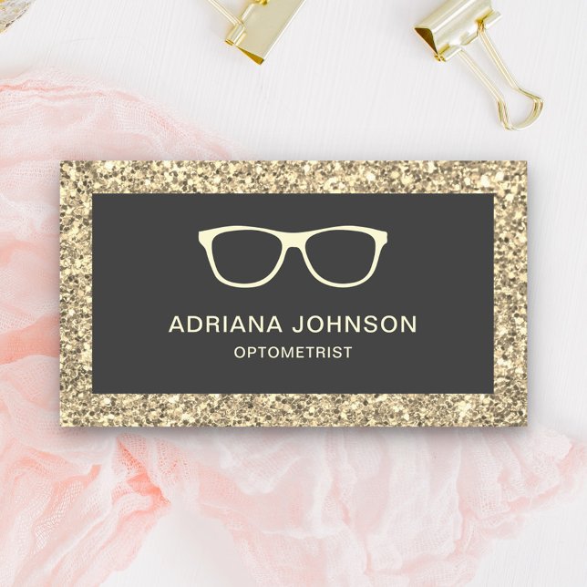 Cream Glitter Eyeglasses Eye Doctor Optometrist Business Card (Creator Uploaded)
