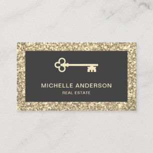 Cream Glitter Vintage Antique Key Real Estate Business Card
