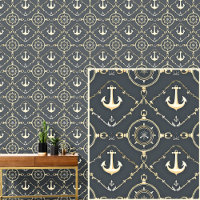 Cream Gold Anchors & Compass Dark Grey Blue