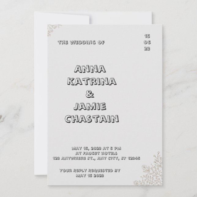 Cream Gold Black Minimalist Elegant Wedding Invita Invitation (Front)
