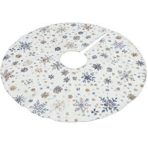 Cream Gold Blue Snowflakes Christmas Brushed Polyester Tree Skirt