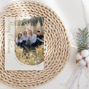 Cream Gold Elegant Minimalist Christmas Photo Arch Holiday Card