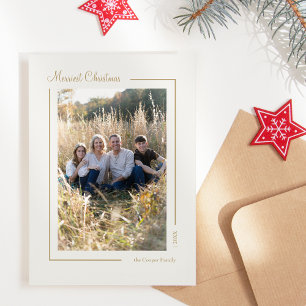 Cream Gold Elegant Minimalist Christmas Portrait Holiday Card