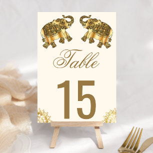 Cream Gold Ethnic Elephants Indian Wedding Table Number