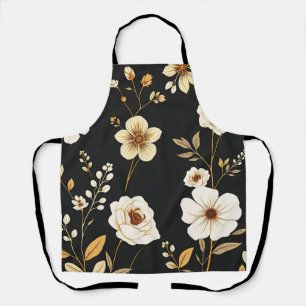 Cream Gold Floral Black Pattern Apron