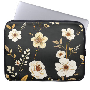 Cream Gold Floral Black Pattern Laptop Sleeve