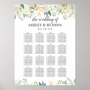 Cream Gold Floral Greenery Wedding Seating Poster