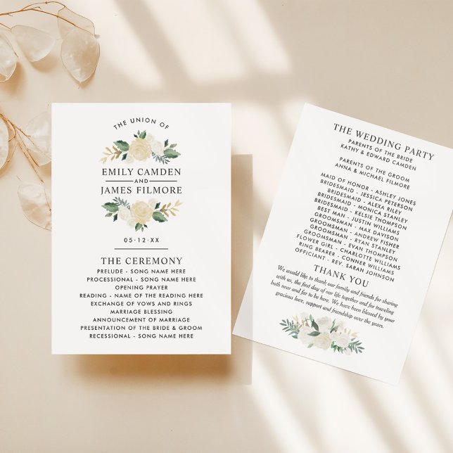 Cream Gold Floral Wedding Ceremony Program (Creator Uploaded)