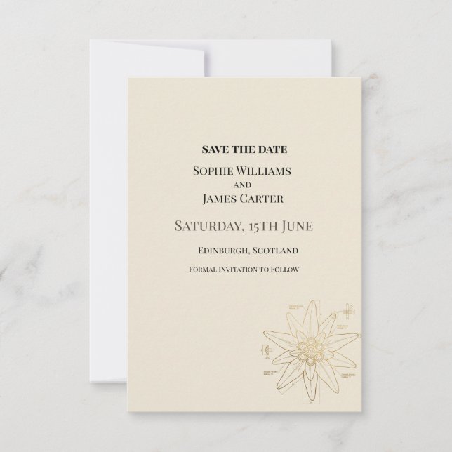 Cream Gold Floral Wedding Save The Date (Front)