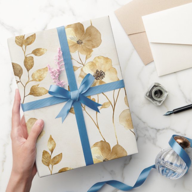 Cream Gold Floral Wedding Wrapping Paper (Gifting)