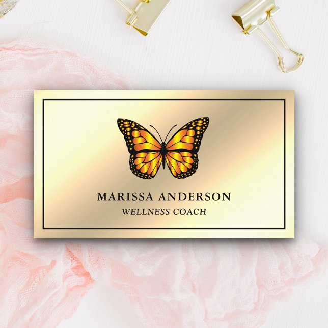 Cream Gold Foil Elegant Orange Monarch Butterfly Business Card (Creator Uploaded)