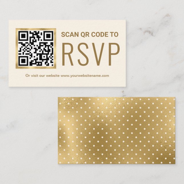 Cream Gold Foil QR Code RSVP Wedding Website Enclosure Card (Front/Back)