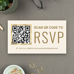 Cream Gold Foil QR Code RSVP Wedding Website Enclosure Card