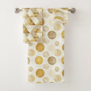 Cream & Gold Fun Geometric Pattern Bath Towel Set