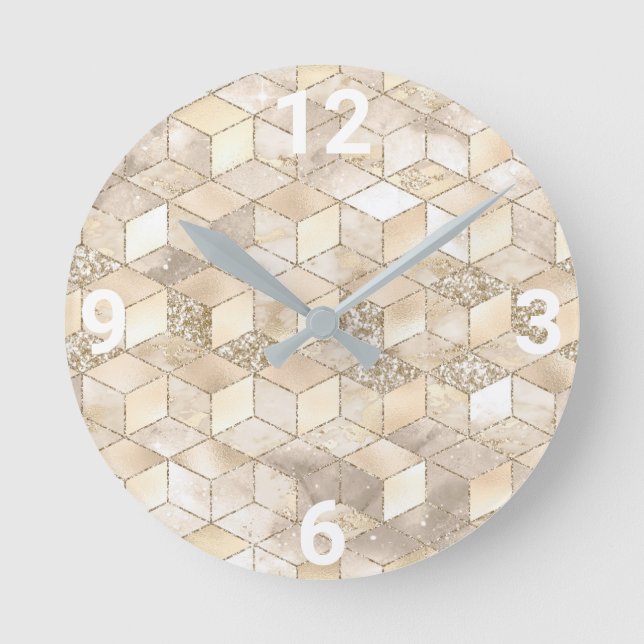 CREAM GOLD GEOMETRIC WALL CLOCK (Front)