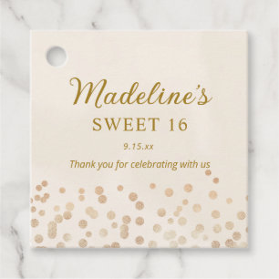 Cream Gold Glitter Sweet 16 Thank You Favour Tags