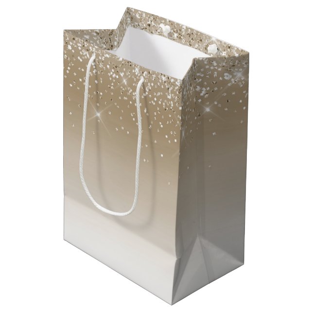 Cream Gold Glitz Glitter Bridal Shower Medium Gift Bag (Front Angled)
