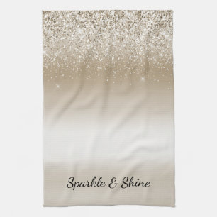 Cream Gold Glitz Glitter Bridal Shower Tea Towel
