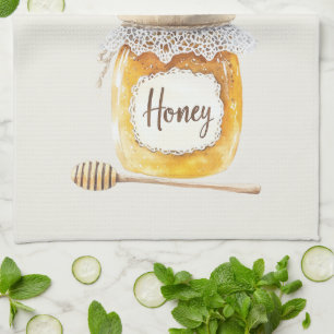 Cream Gold Honey Jar Nourishment Tea Towel
