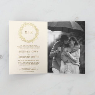 Cream Gold Leaf Branch QR Code Wedding Invitation