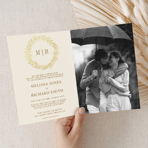 Cream Gold Leaf Branch QR Code Wedding Invitation