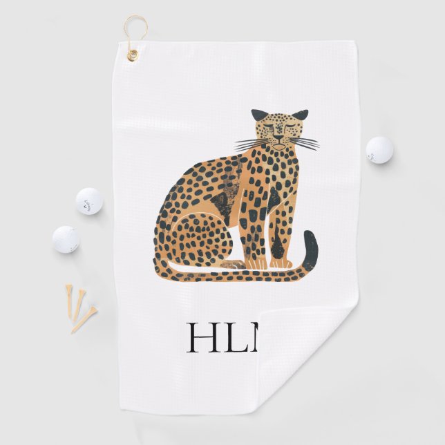 Cream Gold Leopard Animal Monogram Golf Towel (InSitu)