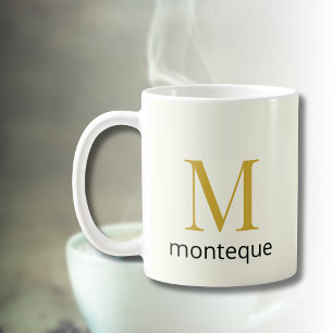 Cream Gold Monogram Personalised Name Luxury Gift  Coffee Mug