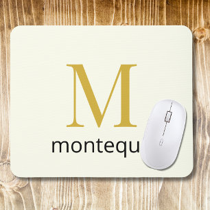 Cream Gold Monogram Personalised Name Luxury Gift  Mouse Pad