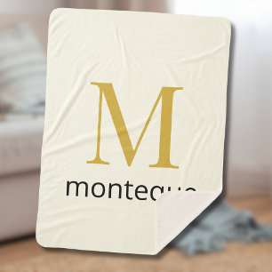 Cream Gold Monogram Personalised Name Luxury Gift Sherpa Blanket