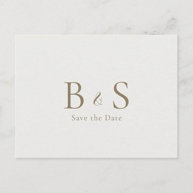 Cream Gold Monogram Wedding Save the Date  Postcard (Front)