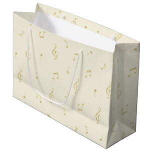 Cream Gold Music Notes Birthday Large Gift Bag