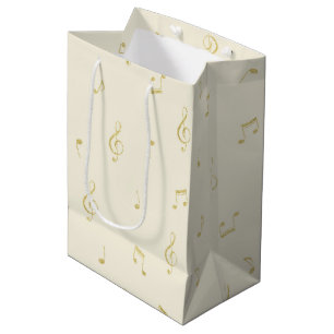Cream Gold Music Notes Birthday Medium Gift Bag
