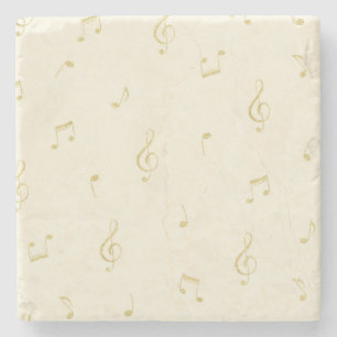 Cream Gold Music Notes Stone Coaster