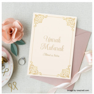 Cream Gold Muslim Umrah Mubarak Greeting Card