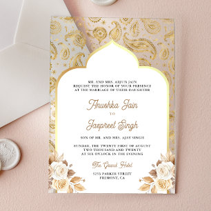 Cream Gold Paisley Floral Indian Wedding Acrylic Invitations