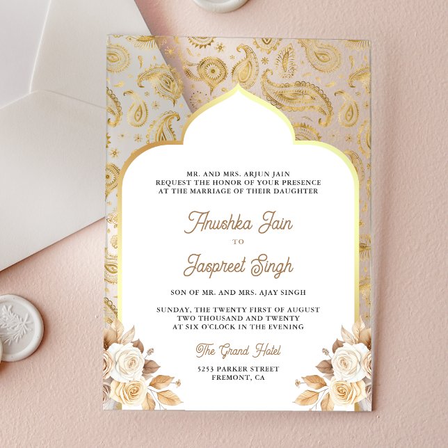 Cream Gold Paisley Floral Indian Wedding Acrylic Invitations (Creator Uploaded)