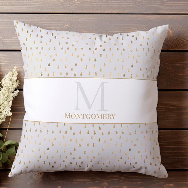 Cream Gold Raindrop Modern Trendy Monogram Cushion (Creator Uploaded)