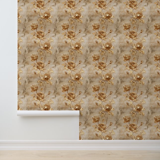 Cream Gold Roses Wallpaper (Application)
