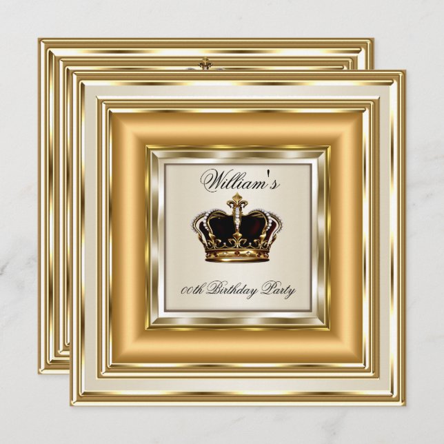 Cream Gold Silver Birthday Prince King Queen Invitation (Front/Back)